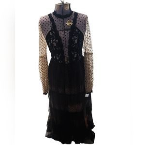 New | Giffniseti | Mesh/Lace/Tulle Long Sleeve Maxi Side Slit Dress | Size 1XL